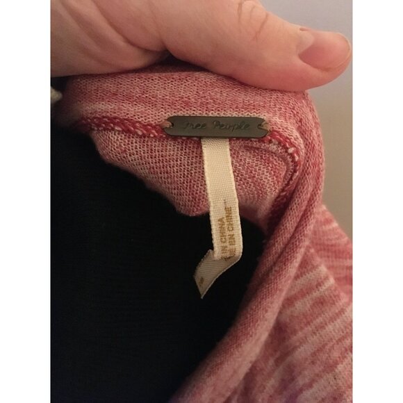 Free People Red & White Heathered Cardigan W/Fringe Trim, Size Small - Picture 4 of 6